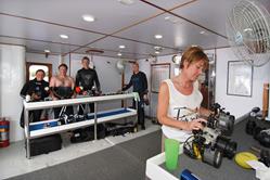 Palau Liveaboard Scuba Diving Holiday. Ocean Hunter III. Camera Table.